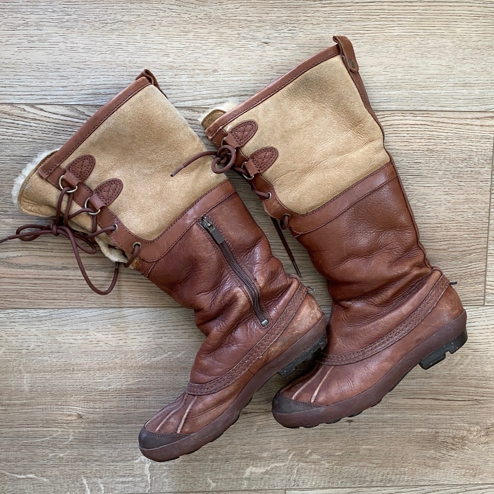 Ugg Belcloud Brown Waterproof Leather Tall  Women's Boots, Size 6.5